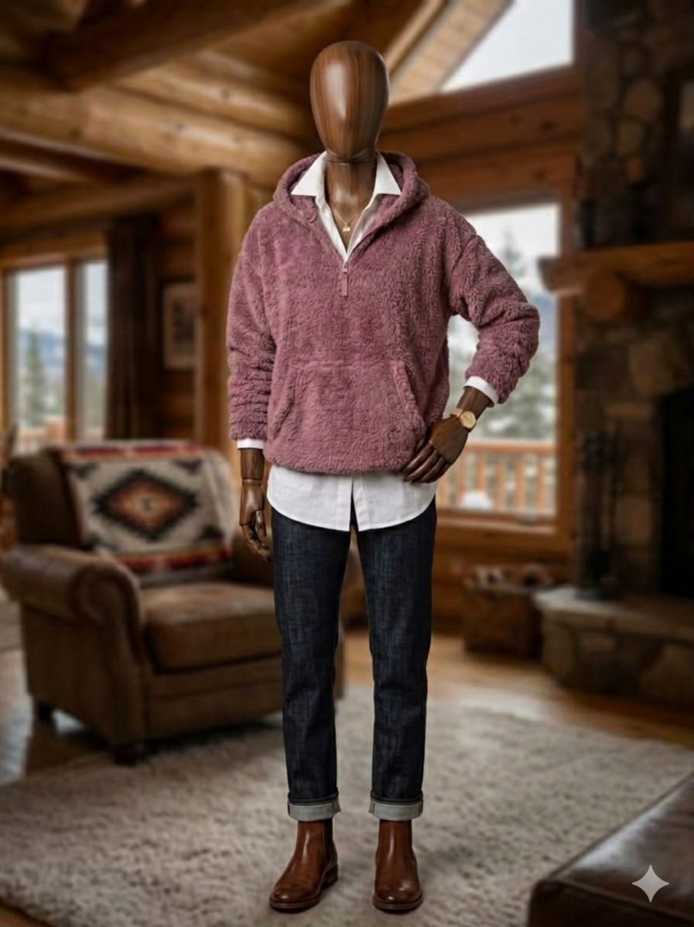 NWT 32 Degrees Heat Plush Sherpa Pullover Hoodie - Plum Rose (Size L)